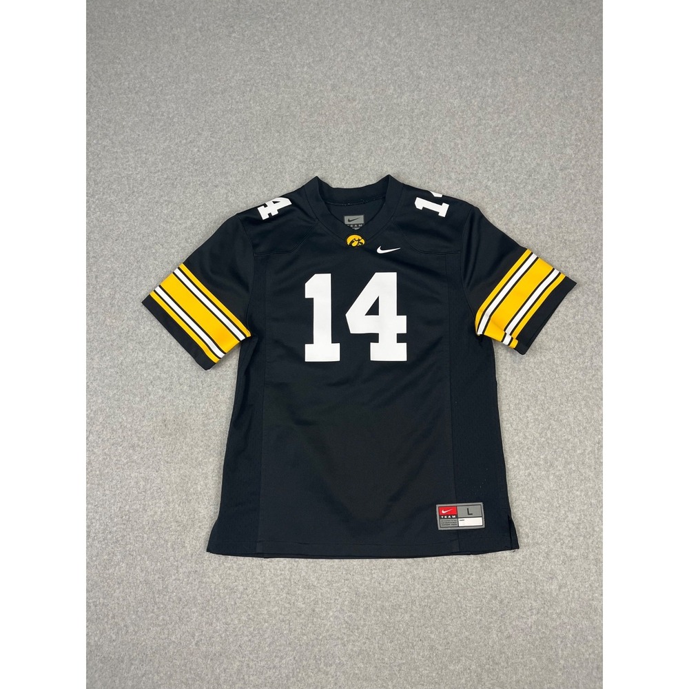 University Of Iowa Hawkeyes Football Jersey Youth L Black Yellow Nike #14 - Picture 1 of 9